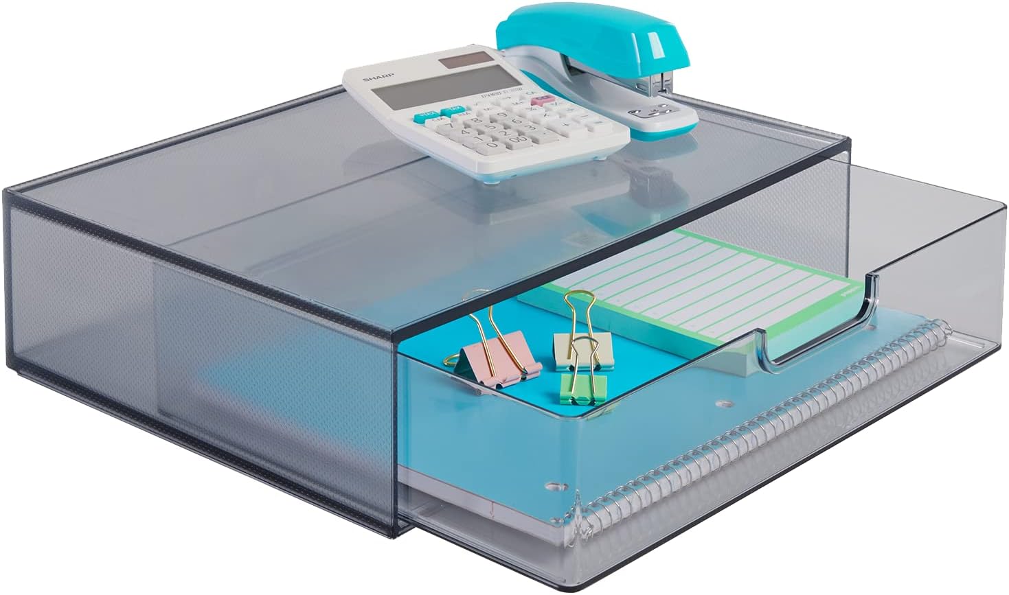 STORi STAX Plastic Stackable Organizer Drawer in Classic Grey | 12.5-inches Wide | Organize Office Desk Accessories and Sort Letter-Size Paper | Made in USA - Image 1